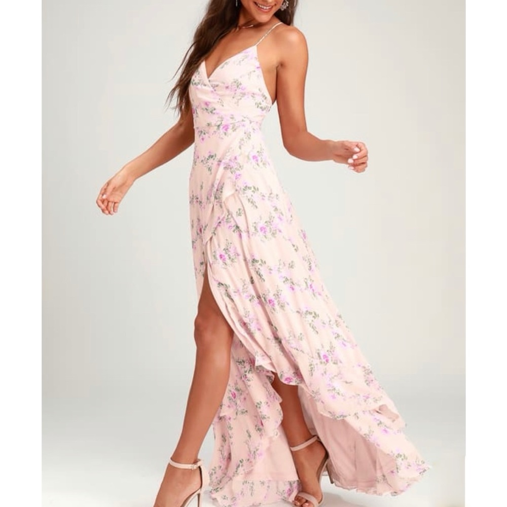 Lulus Blush Floral Lace Maxi Dress